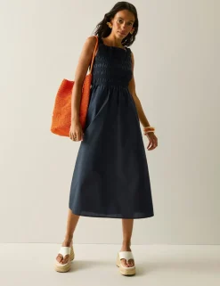 Matira Pure Cotton Shirred Midi Dress
