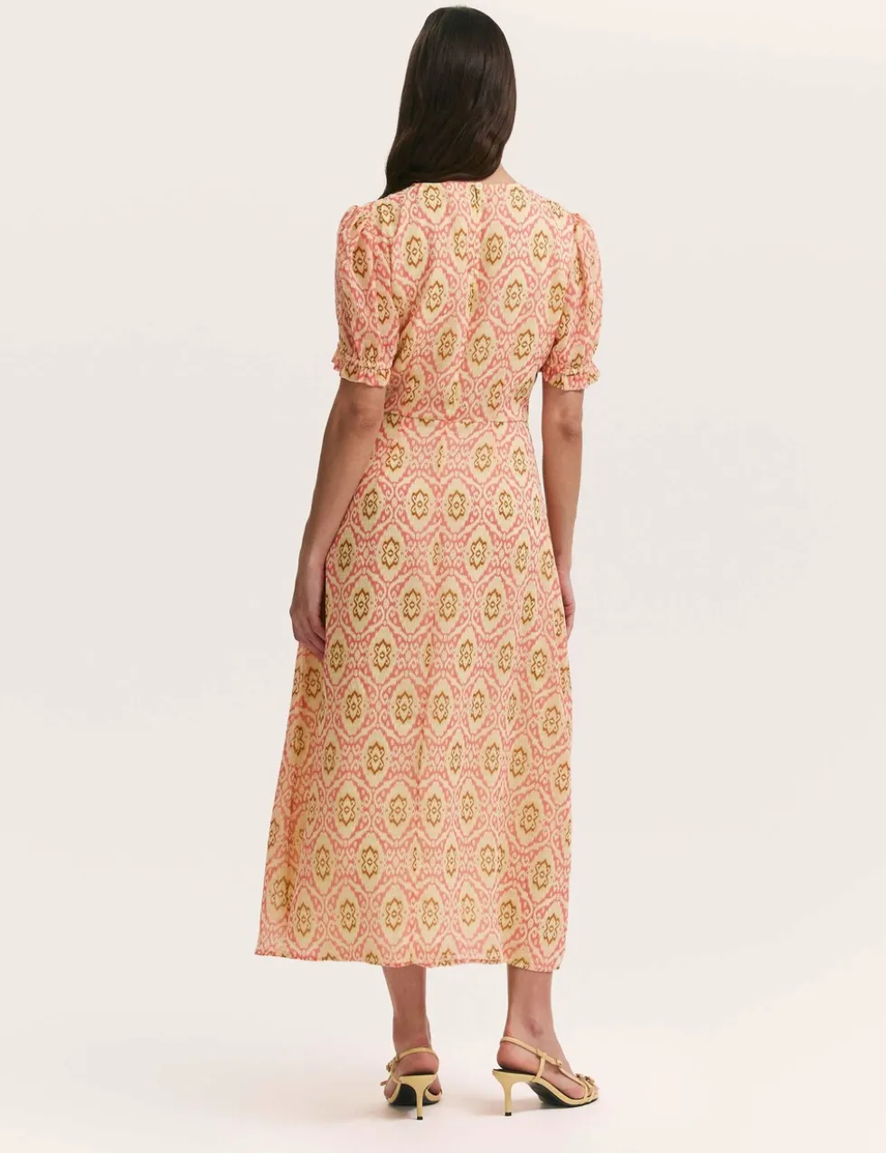 Mela Coral Ikat Chiffon Midi Tea Dress