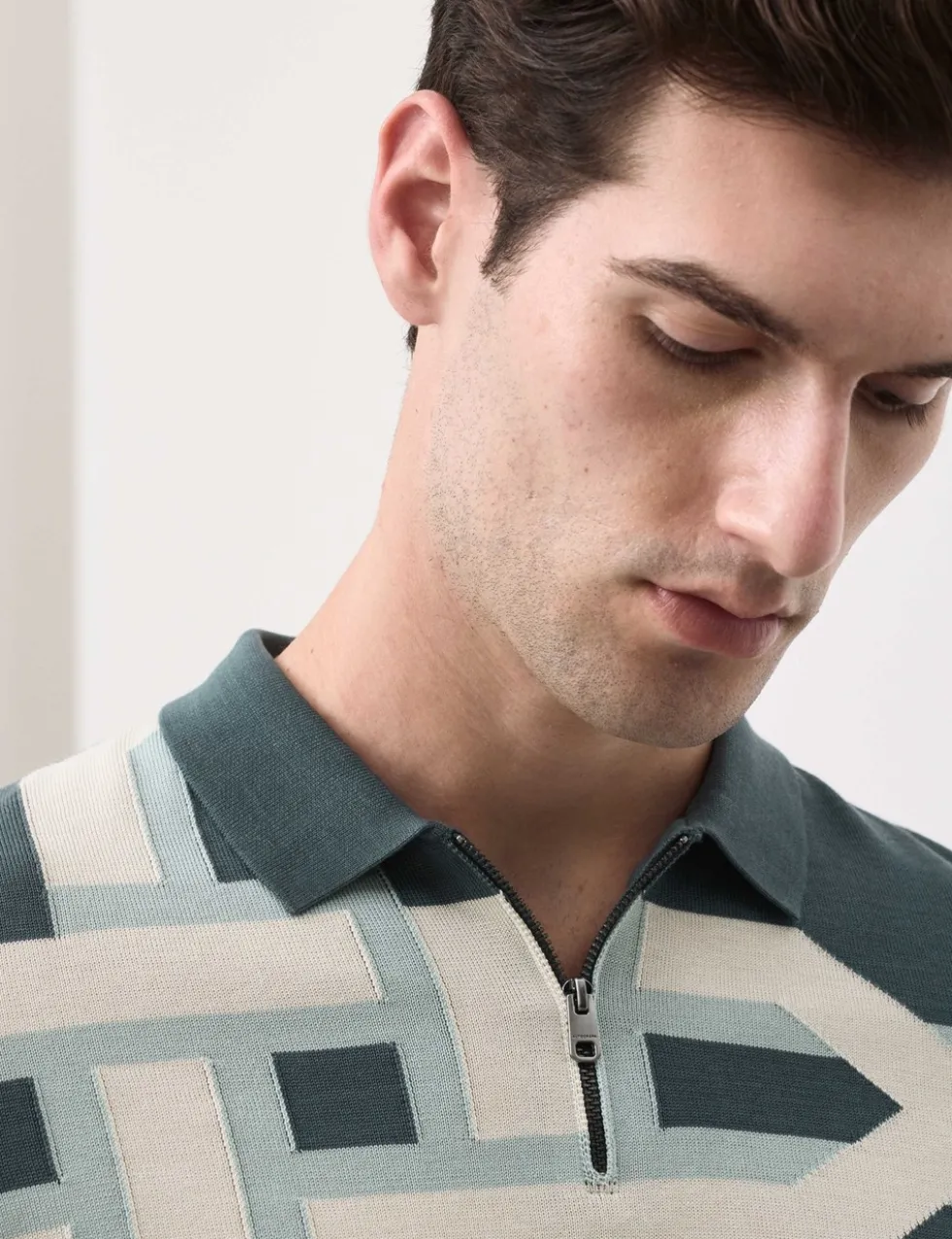 Mercerised Cotton Chain Print Knit Polo