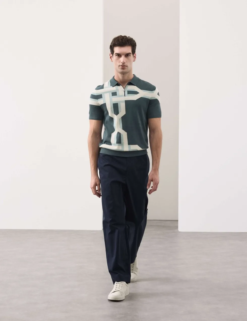 Mercerised Cotton Chain Print Knit Polo