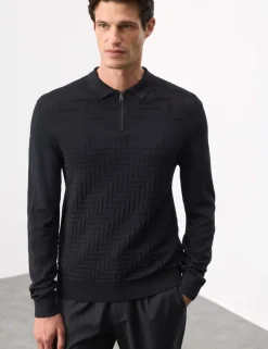 Mercerised Cotton Geometric Half Zip Polo