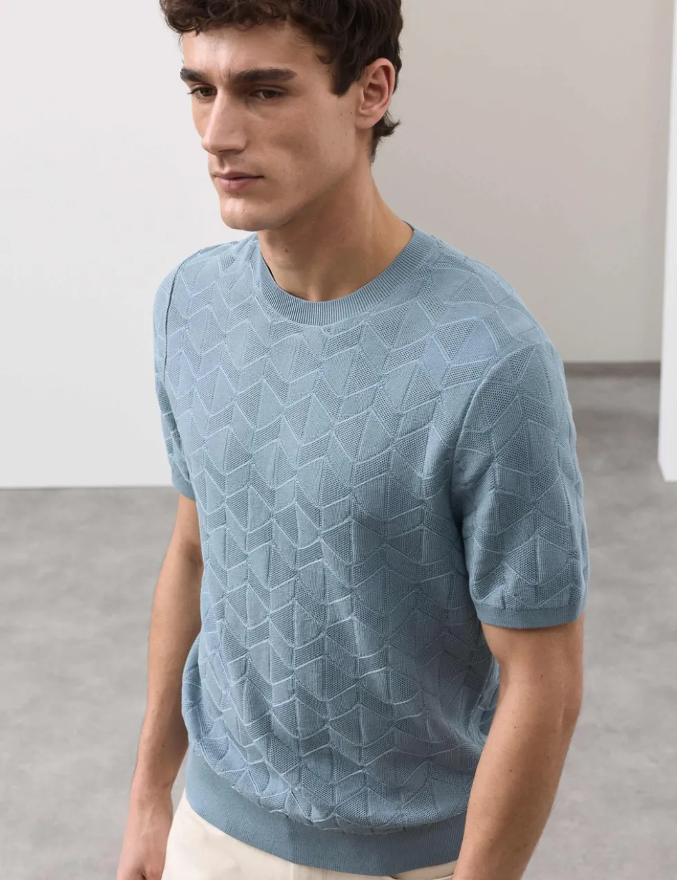Mercerised Cotton Geometric Knitted T-shirt