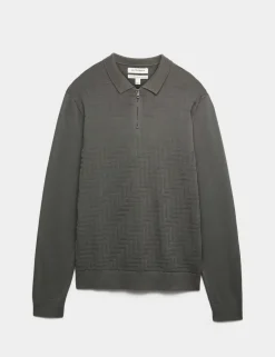 Mercerised Cotton Geometric Half Zip Polo