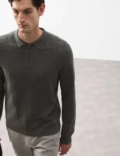 Mercerised Cotton Geometric Half Zip Polo