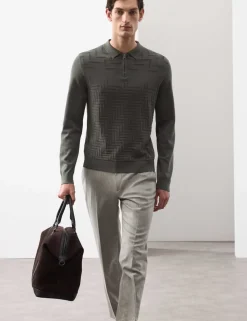 Mercerised Cotton Geometric Half Zip Polo