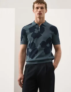 Mercerised Cotton Half Zip Knitted Polo Shirt