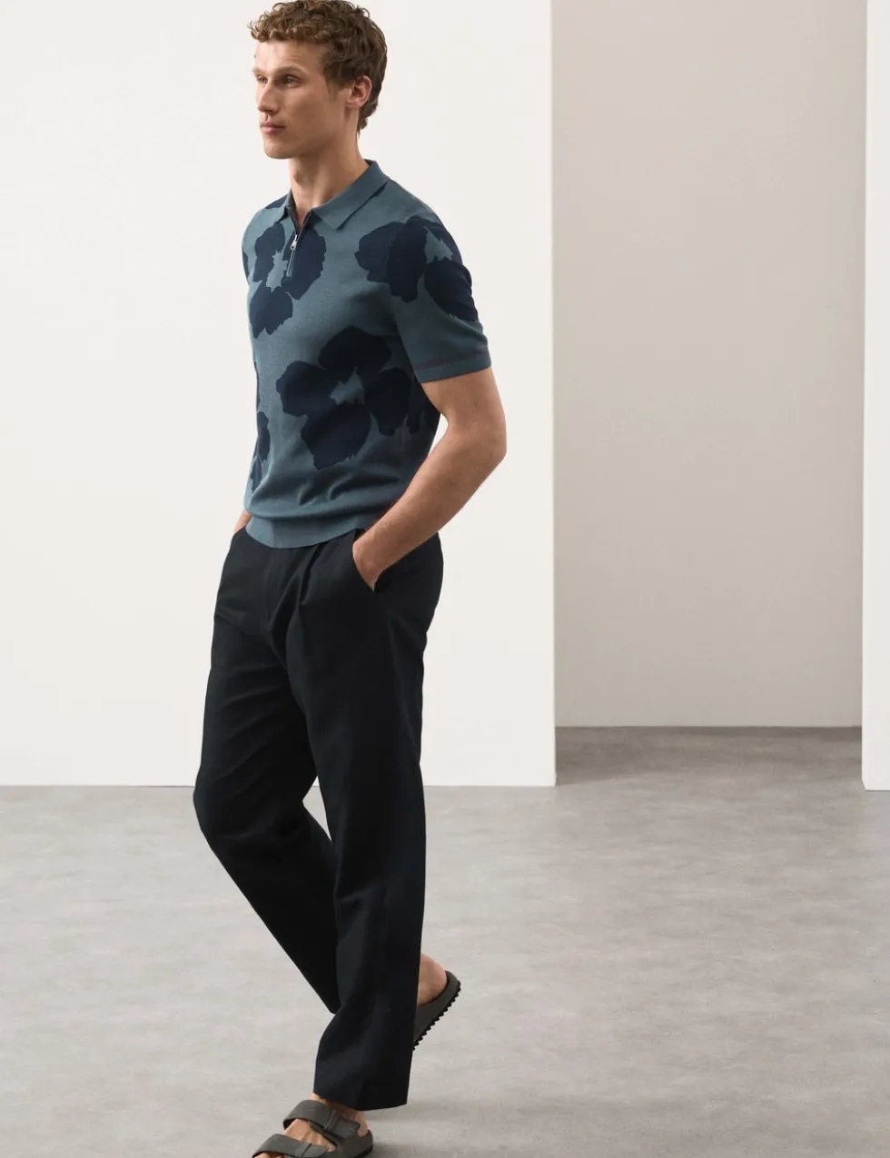 Mercerised Cotton Half Zip Knitted Polo Shirt