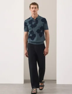 Mercerised Cotton Half Zip Knitted Polo Shirt