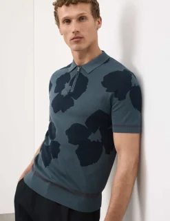 Mercerised Cotton Half Zip Knitted Polo Shirt