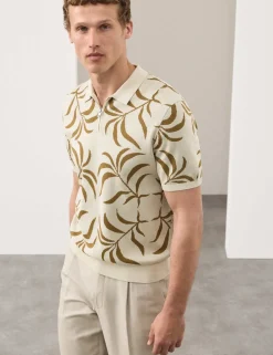 Mercerised Cotton Half Zip Knitted Polo Shirt