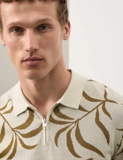 Mercerised Cotton Half Zip Knitted Polo Shirt
