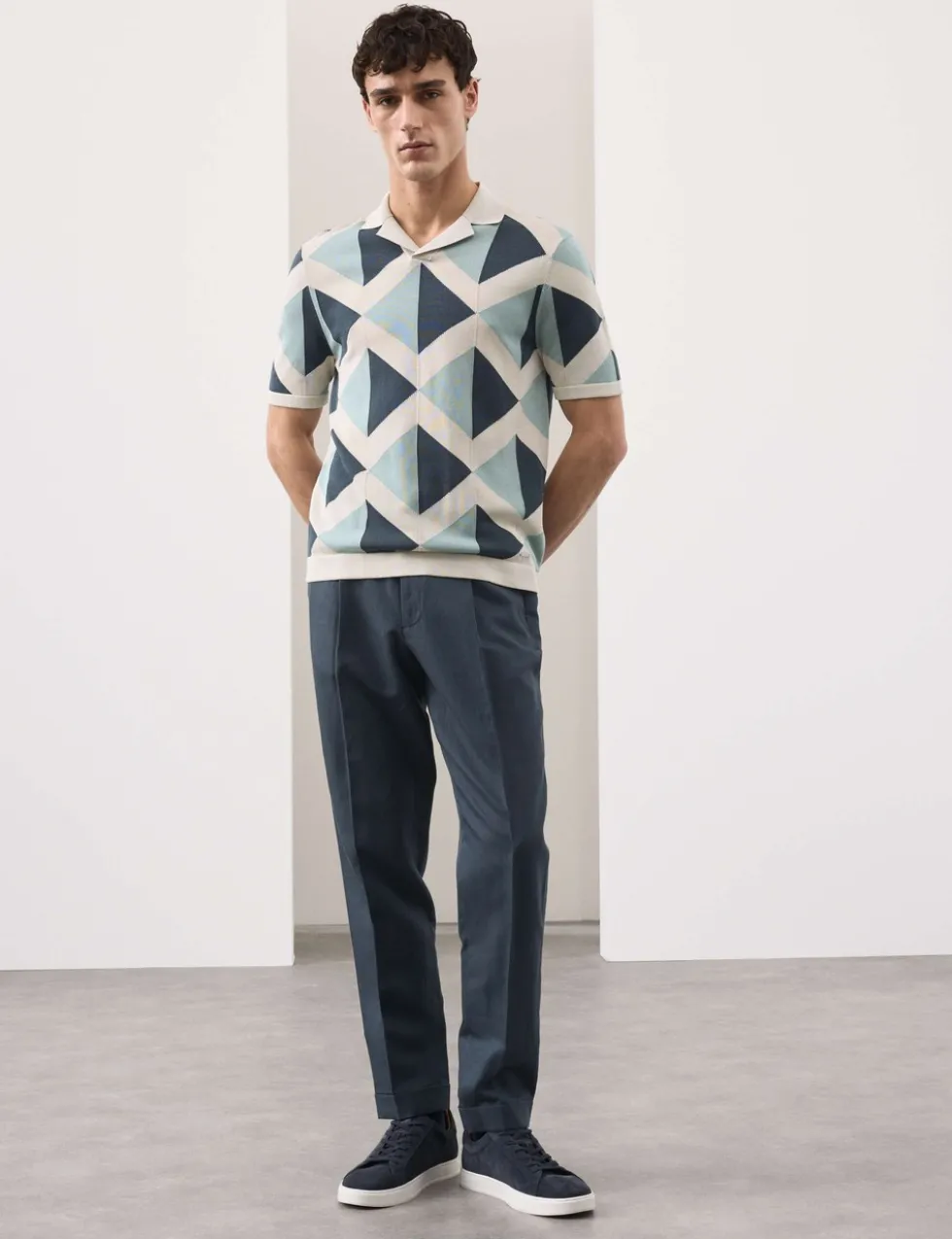 Mercerised Cotton Open Neck Knitted Polo Shirt