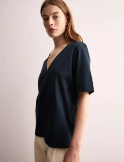 Mercerised Cotton V-Neck Boxy T-shirt