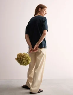 Mercerised Cotton V-Neck Boxy T-shirt