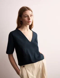 Mercerised Cotton V-Neck Boxy T-shirt