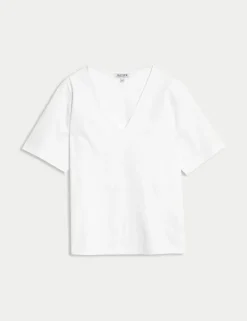 Mercerised Cotton V-Neck Boxy T-shirt
