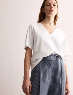 Mercerised Cotton V-Neck Boxy T-shirt