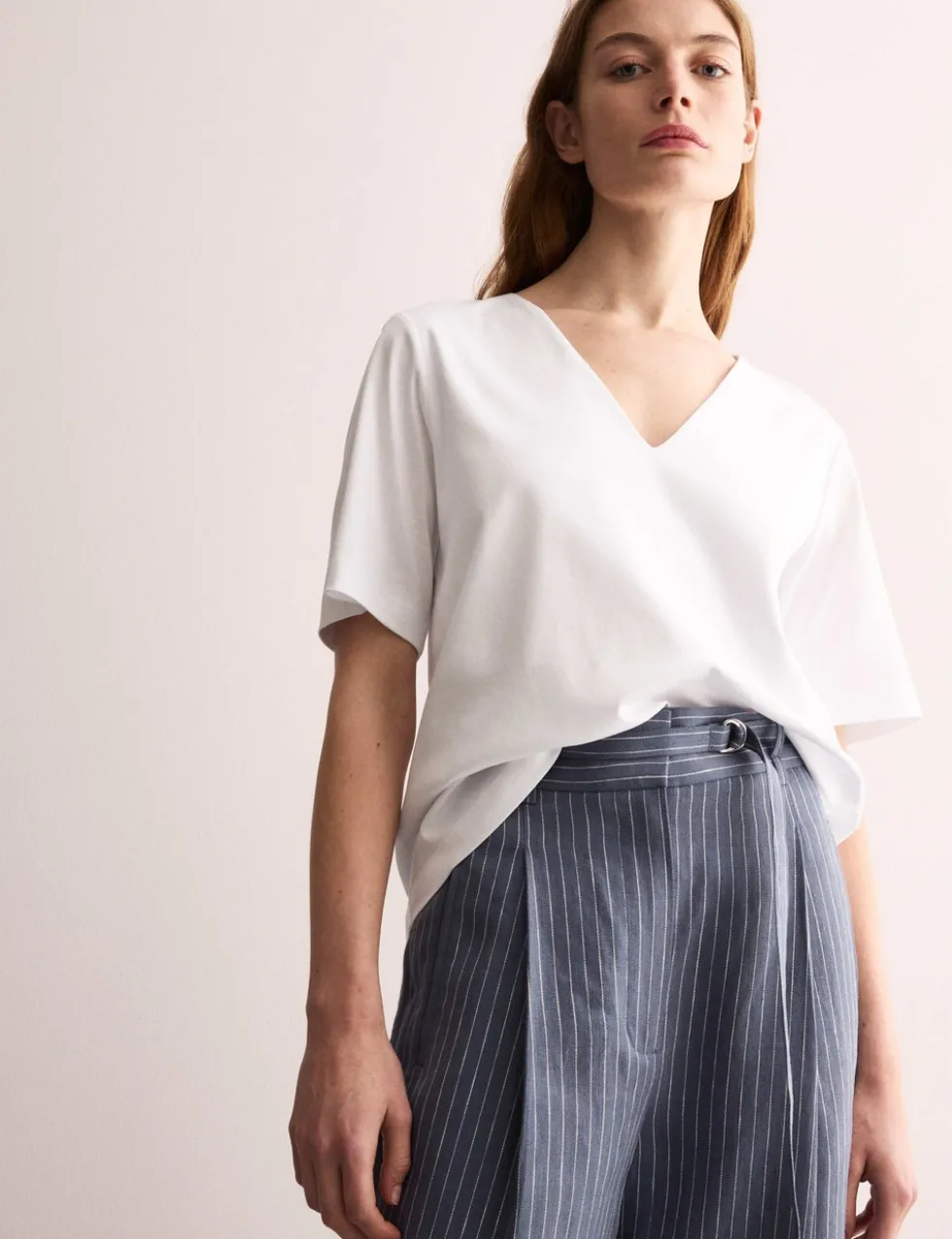 Mercerised Cotton V-Neck Boxy T-shirt