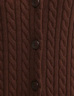 Merino Wool Blend Cable Knit Striped Cardigan