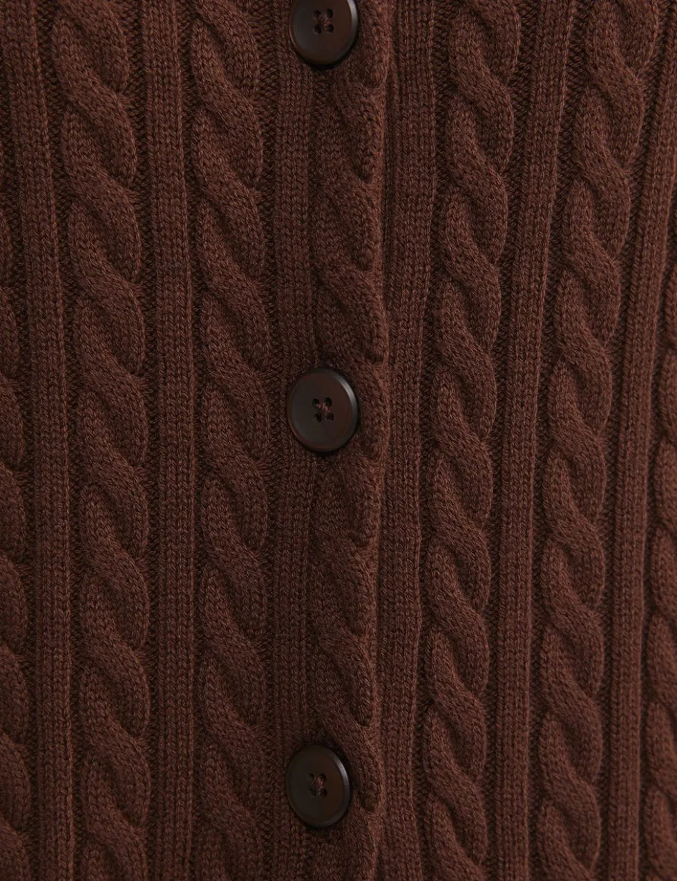 Merino Wool Blend Cable Knit Striped Cardigan