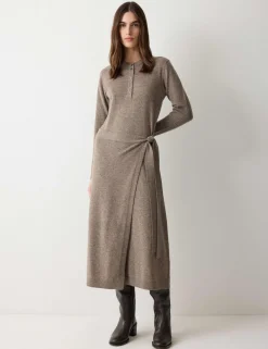 Merino Wool Blend Midi Wrap Dress