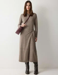 Merino Wool Blend Midi Wrap Dress
