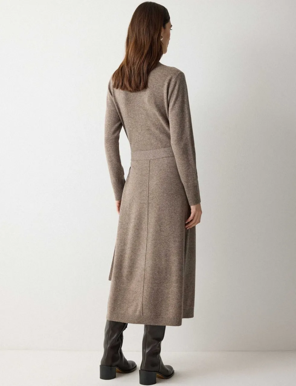 Merino Wool Blend Midi Wrap Dress