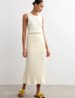 Merino Wool Rich Knitted Pleated Midi Skirt