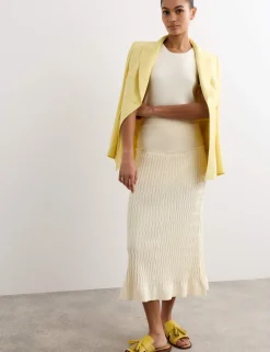 Merino Wool Rich Knitted Pleated Midi Skirt