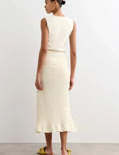 Merino Wool Rich Knitted Pleated Midi Skirt