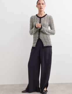 Merino Wool Rich Textured Crew Neck Cardigan