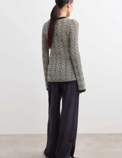 Merino Wool Rich Textured Crew Neck Cardigan