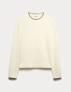 Merino Wool Rich Tipped Crew Neck Jumper