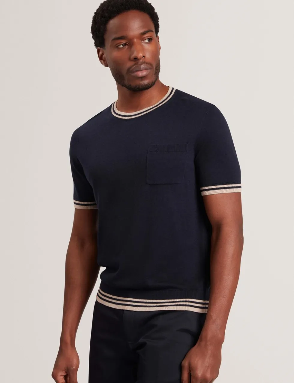 Merino Wool Rich Tipped Crew Neck T-Shirt