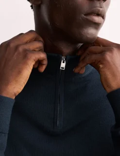 Merino Wool with Silk Half Zip Jumper