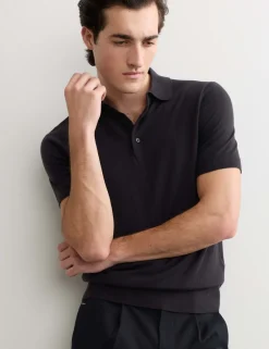 Merino Wool with Silk Knitted Polo Shirt