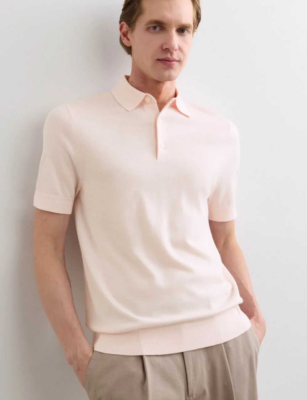 Merino Wool with Silk Knitted Polo Shirt