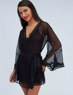 Mesh & Lace Tie Kimono Wrap