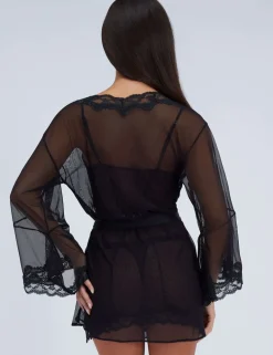 Mesh & Lace Tie Kimono Wrap