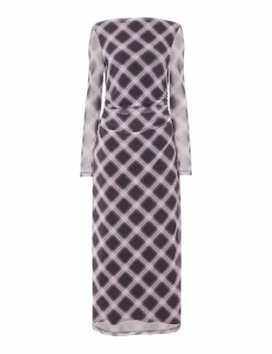 Mesh Checked Midi Bodycon Dress