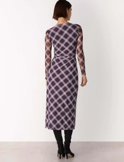 Mesh Checked Midi Bodycon Dress