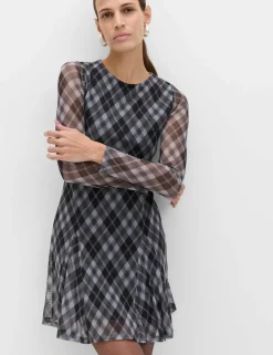 Mesh Checked Mini Skater Dress