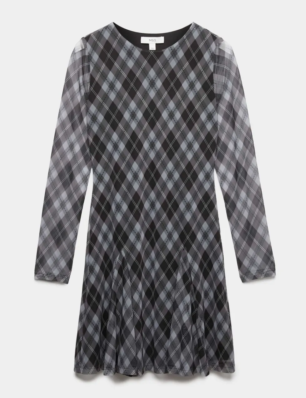 Mesh Checked Mini Skater Dress