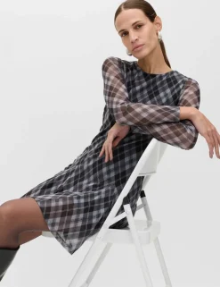 Mesh Checked Mini Skater Dress