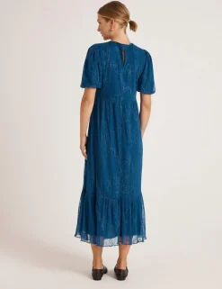 Mesh Floral Embroidered Midi Tiered Dress
