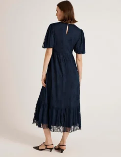 Mesh Floral Embroidered Midi Tiered Dress