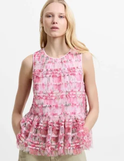 Mesh Floral Frill Detail Top