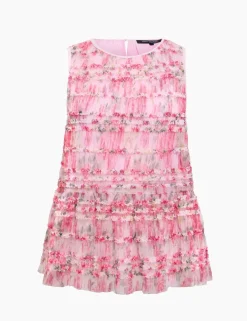 Mesh Floral Frill Detail Top