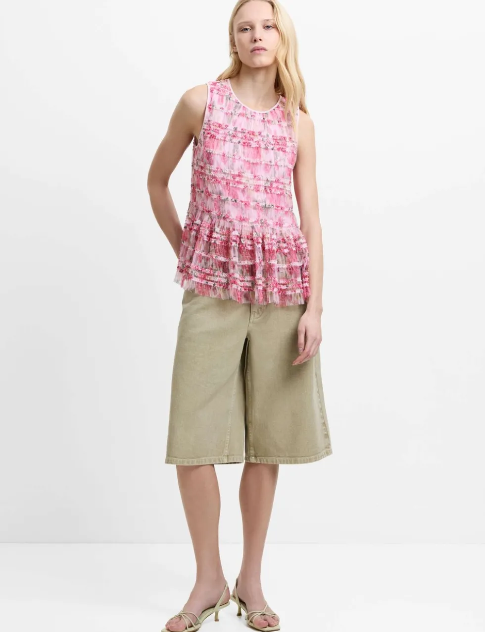 Mesh Floral Frill Detail Top