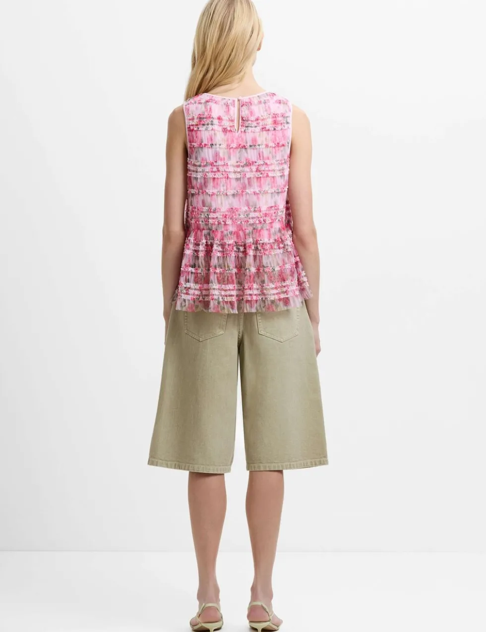 Mesh Floral Frill Detail Top